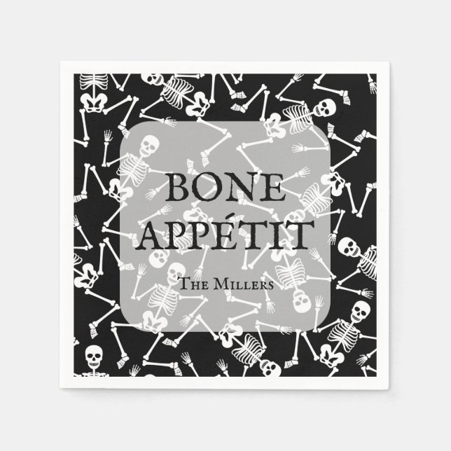 Skeletons Halloween Party Black Napkins (Front)
