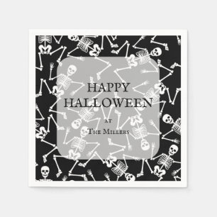 Skeletons Halloween Party Black Napkins