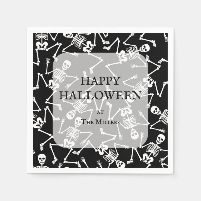 Skeletons Halloween Party Black Napkins (Front)