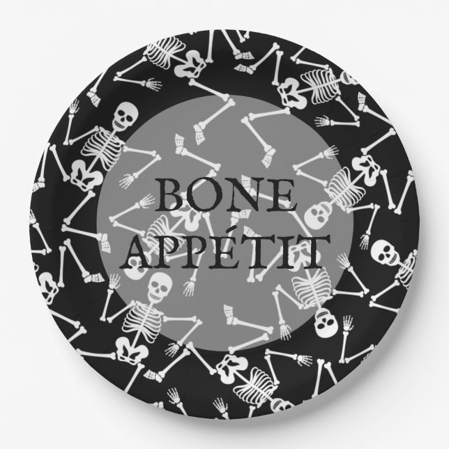 Skeletons Halloween Party Black Paper Plates (Front)