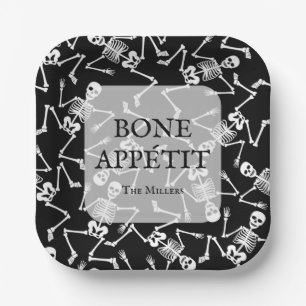 Skeletons Halloween Party Black Paper Plates