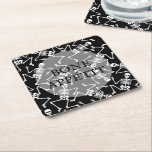 Skeletons Halloween Square Paper Coaster<br><div class="desc">Skeletons on a black background and BONE APPÉTIT in chic lettering,  these heavy pulp paper coasters are fun for your Halloween party or home decor. MATCHING items in our store.</div>