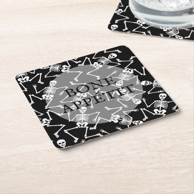 Skeletons Halloween Square Paper Coaster (Angled)