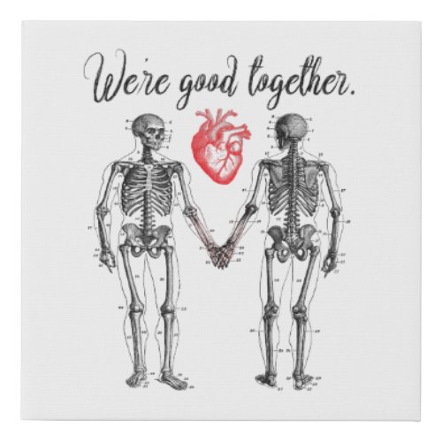 Skeletons Holding Hands and Heart Valentine Faux Canvas Print