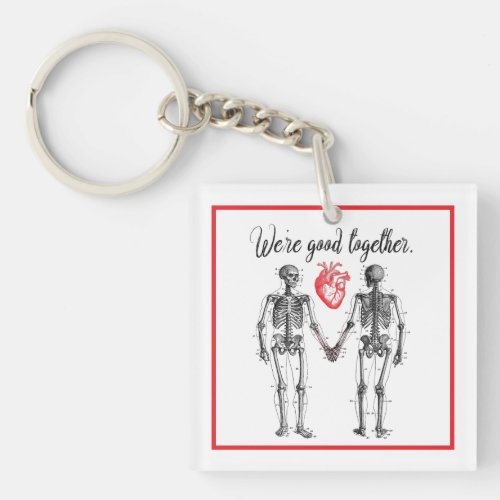 Skeletons Holding Hands and Heart Valentine Keychain