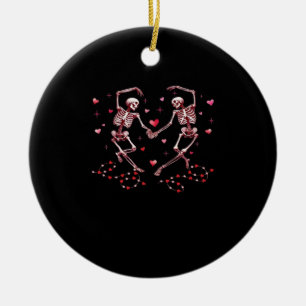 Skeletons Holding Hands Heart Valentines Day Desig Ceramic Ornament