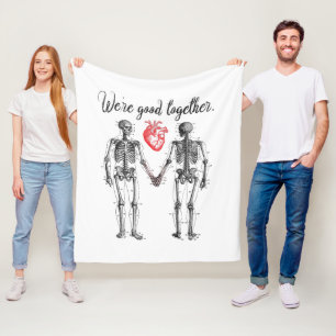 Skeletons Holding Hands Valentine Fleece Blanket