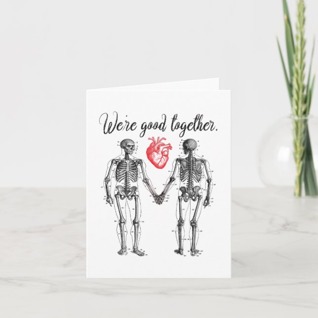 Skeletons Holding Hands Valentine Holiday Card (Front)