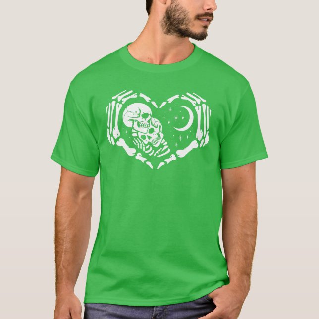 Skeletons In Love In Heart Shape Skeleton Hands T-Shirt (Front)