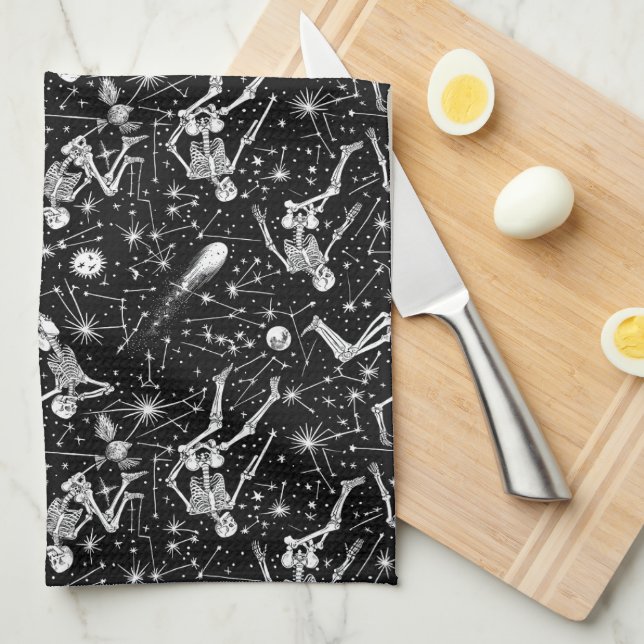 Skeletons in space background  kitchen towel (Quarter Fold)