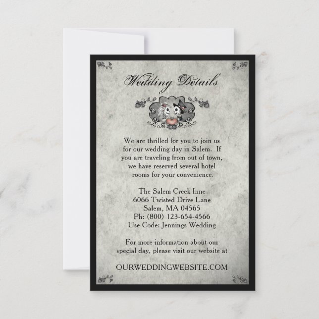 Skeletons LOVe Gray Black Matching Wedding Details Invitation (Front)
