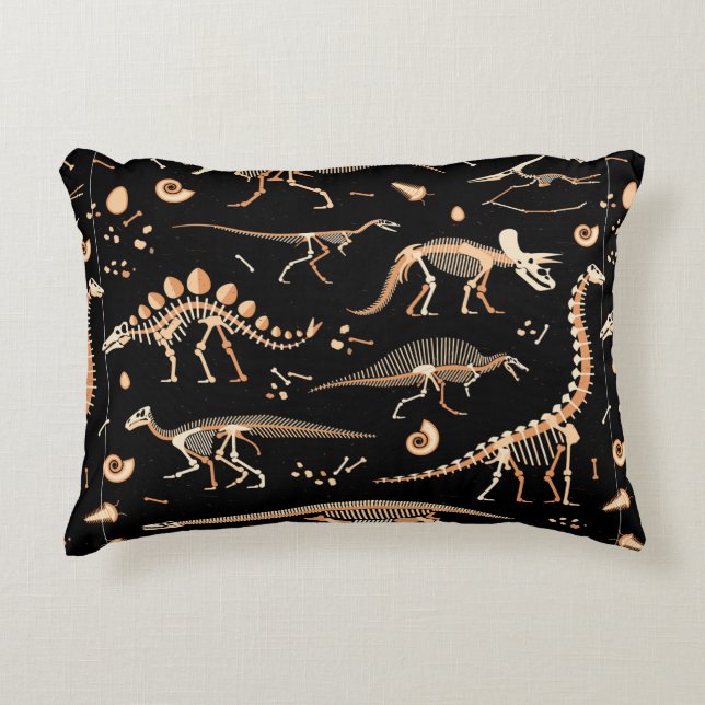 Skeletons of dinosaurs and fossils pattern accent pillow (Front)