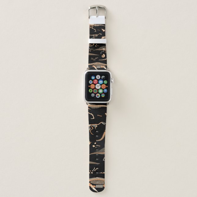 Skeletons of dinosaurs and fossils pattern apple watch band (Front)