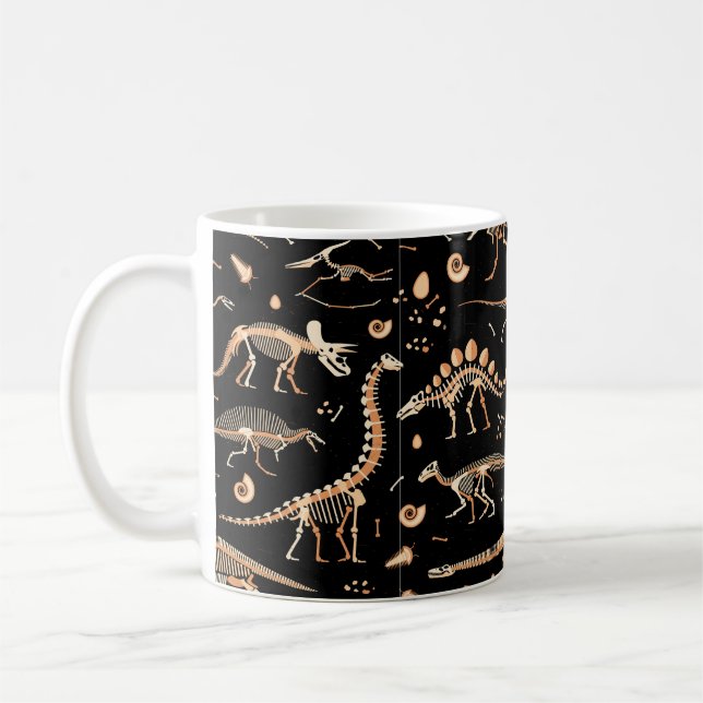 Skeletons of dinosaurs and fossils pattern coffee mug (Left)