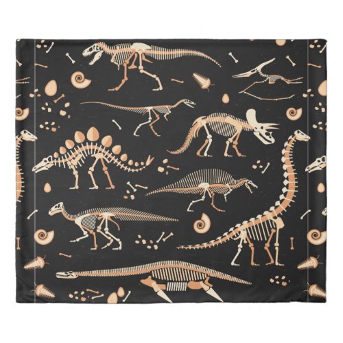 Skeletons of dinosaurs and fossils pattern duvet cover
