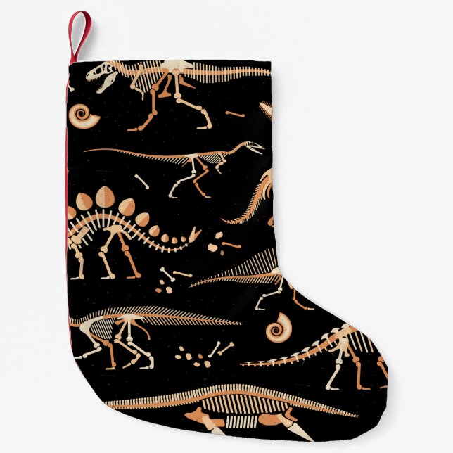 Skeletons of dinosaurs and fossils pattern small christmas stocking (Front)