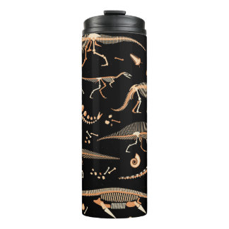Skeletons of dinosaurs and fossils pattern thermal tumbler