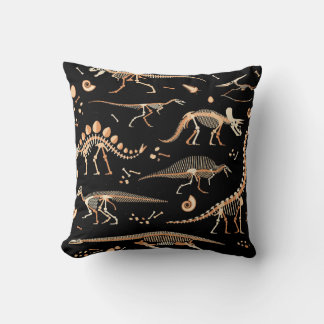 Skeletons of dinosaurs and fossils pattern throw pillow