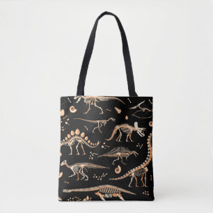 Skeletons of dinosaurs and fossils pattern tote bag
