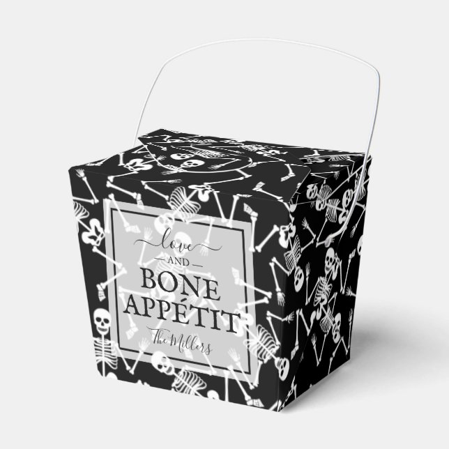 Skeletons on Black Halloween Favor Boxes (Front Side)