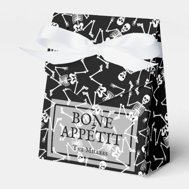 Skeletons on Black Halloween Favor Boxes (Front Side)