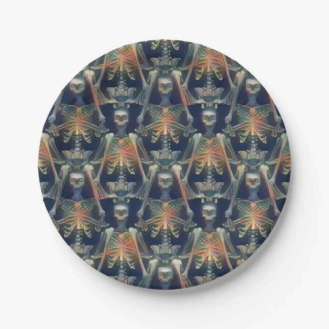 Skeletons Pattern Cool Spooky Halloween Party  Paper Plates (Front)