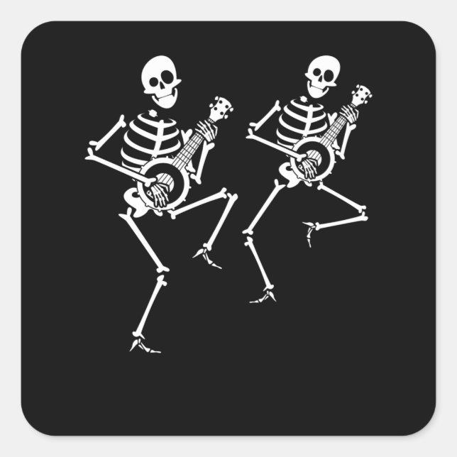 Skeletons playing Bluegrass Banjos Folk Music Square Sticker (Front)