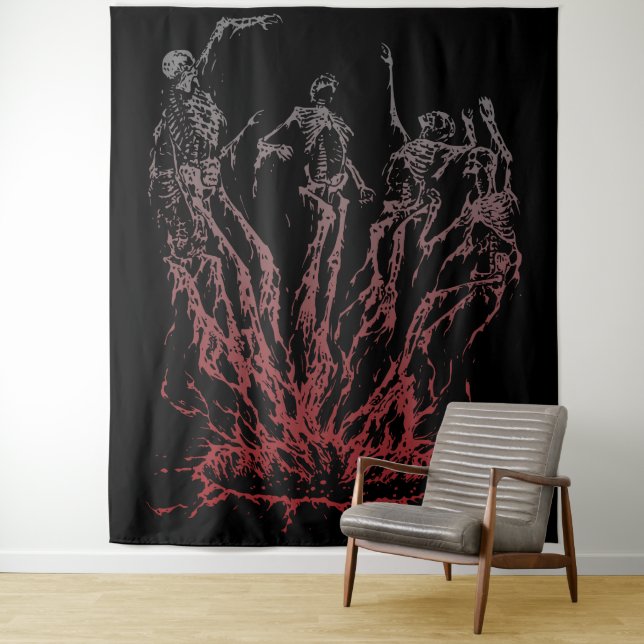 Skeletons Rising from Flames Tapestry (In Situ)