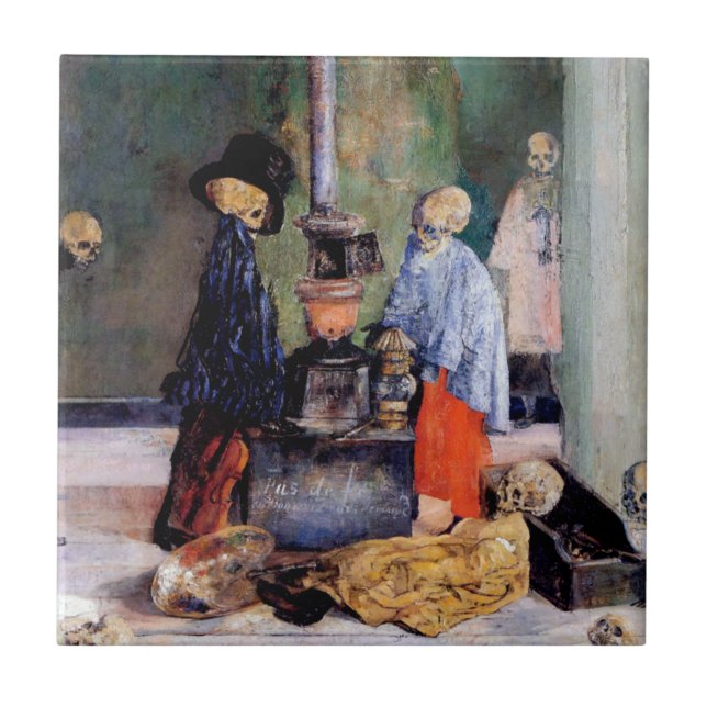 Skeletons Warming Themselves Tile (Front)