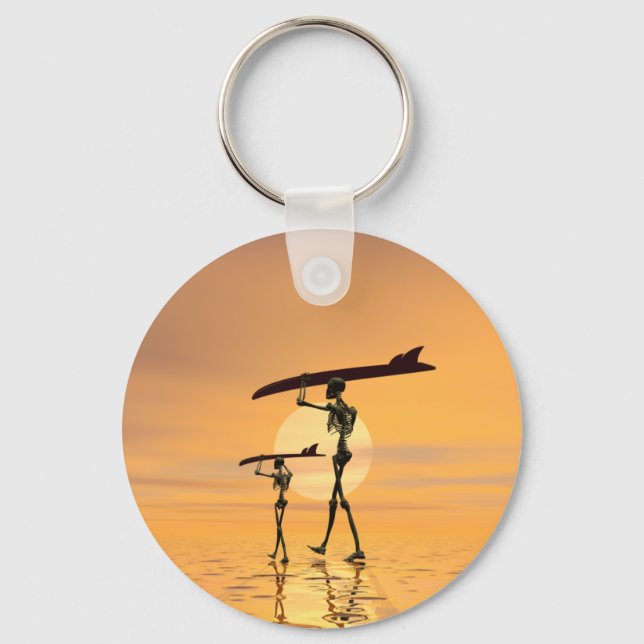 Skeletons with surfboards keychain (Front)