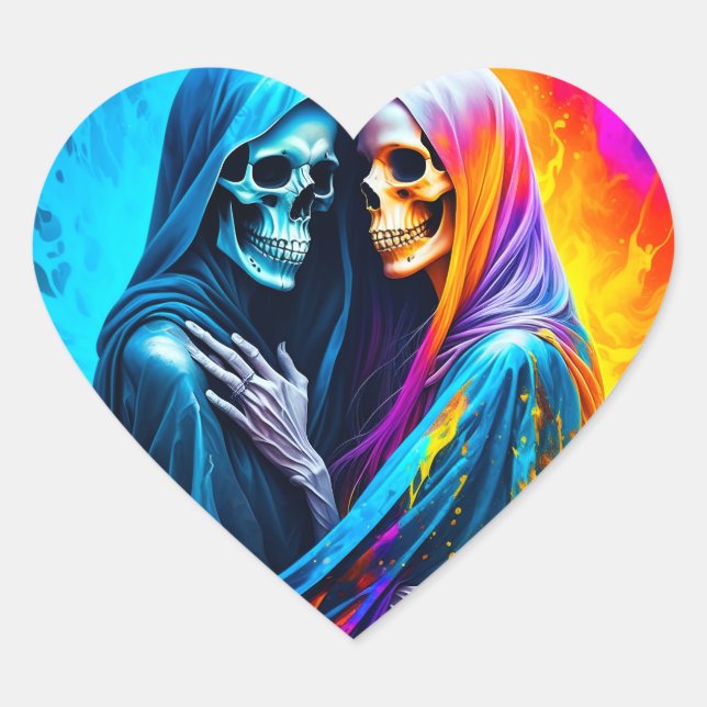 Skeletons Wrapped in a Rainbow Heart Sticker (Front)