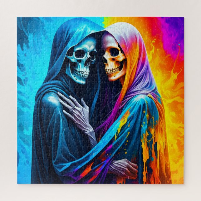 Skeletons Wrapped in a Rainbow Jigsaw Puzzle (Vertical)
