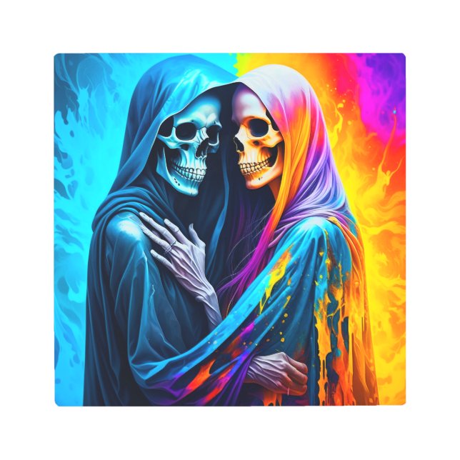 Skeletons Wrapped in a Rainbow Metal Print (Front)