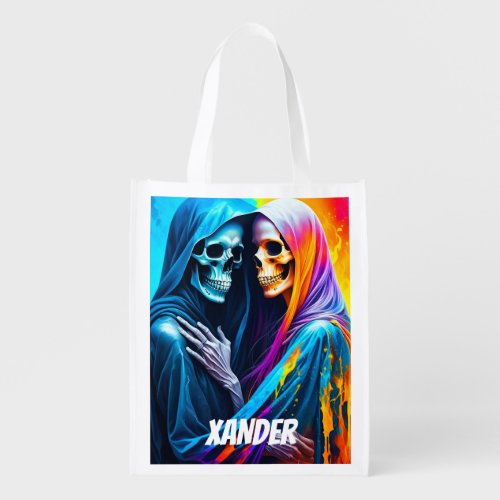 Skeletons Wrapped in a Rainbow Personalized Grocery Bag