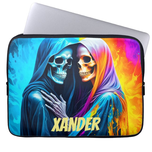 Skeletons Wrapped in a Rainbow Personalized Laptop Sleeve (Front)
