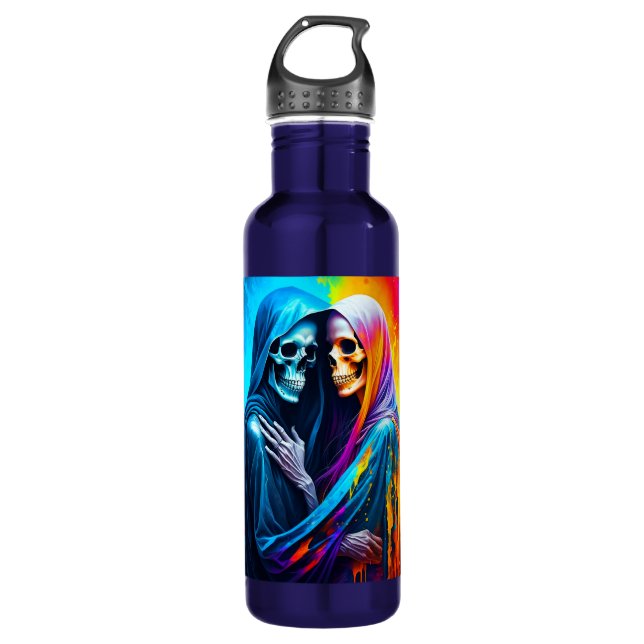 Skeletons Wrapped in a Rainbow Stainless Steel Water Bottle (Front)