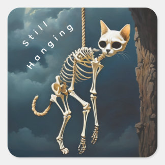 Skelton hanging square cat sticker
