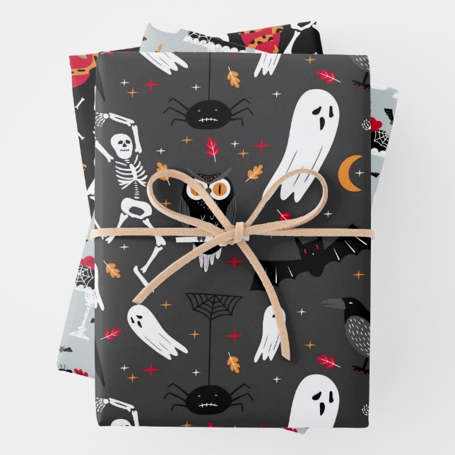 Skeltons, Ghosts, Snakes Design Perfect Halloween  Wrapping Paper Sheets (In situ)