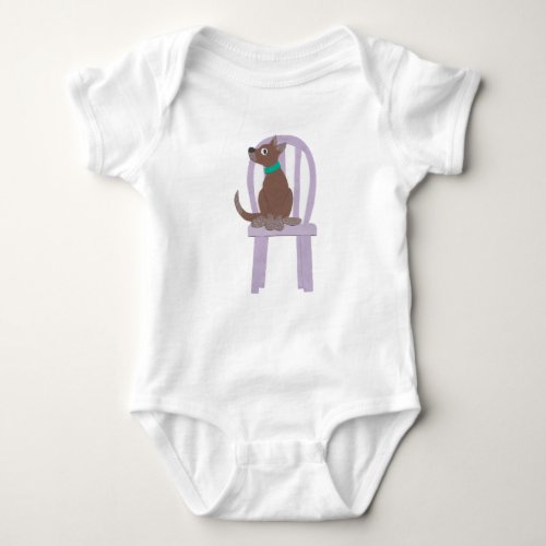 Skeptical Dog in a Chair Baby Bodysuit