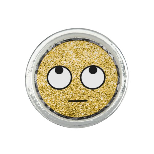  SKEPTICAL Emoji AP40 Gold Glitter   Ring