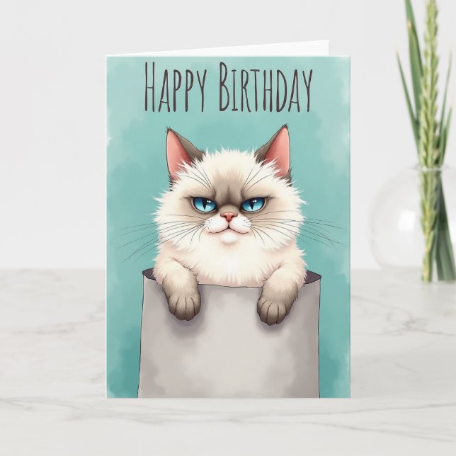 Skeptical Feline Birthday Card (Front)