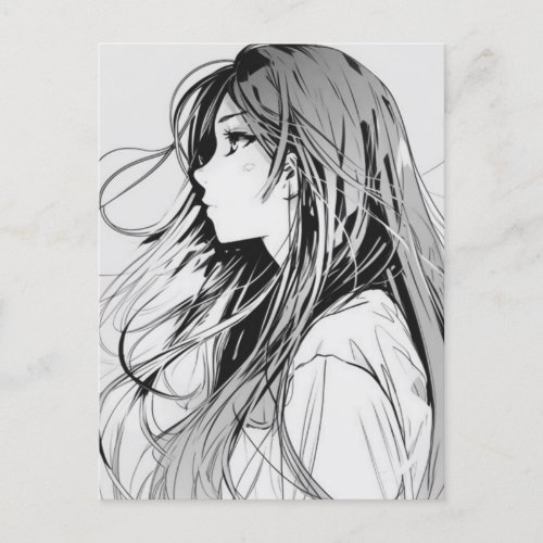 Sketch Anime Manga Girl Portrait Postcard