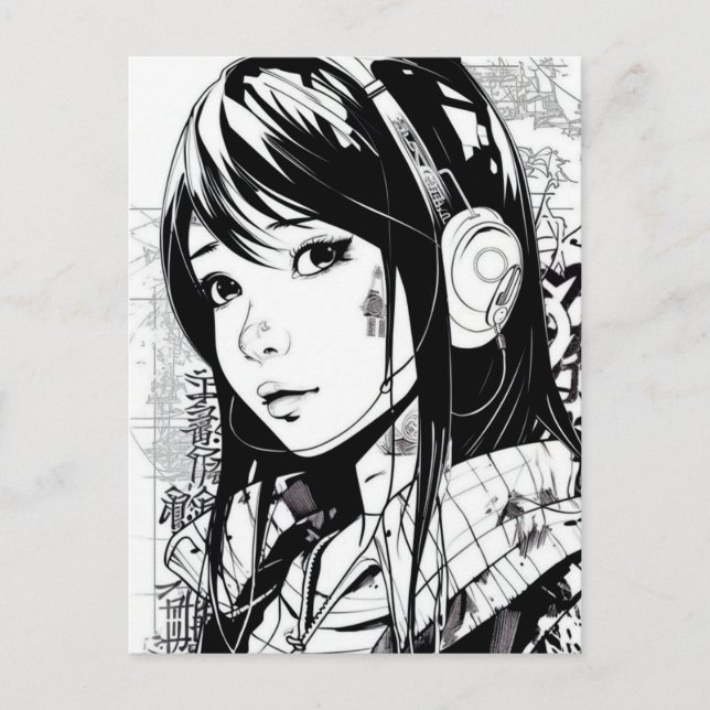 Sketch Anime Manga Girl Portrait Postcard (Front)