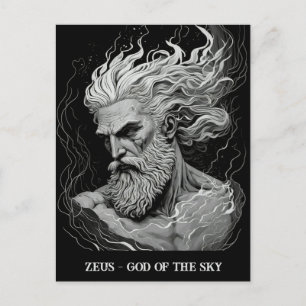 Sketch Art Black and White Zeus God of the Sky Postcard