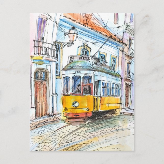 Sketch art Portugal's Trem  Postcard (Front)