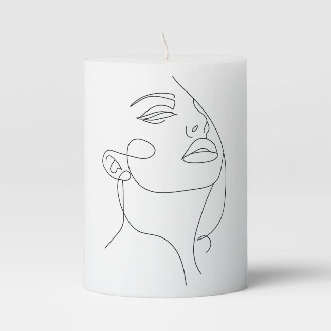 Sketch Art  Woman In One Line Pillar Candle (Front)