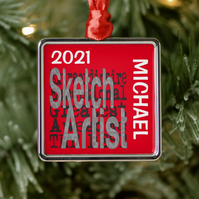 Sketch Artist Extraordinaire CUSTOM Metal Ornament (Tree)