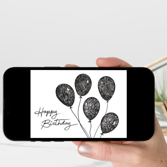 Sketch Birthday Balloons Birthday Card (Front Digital)