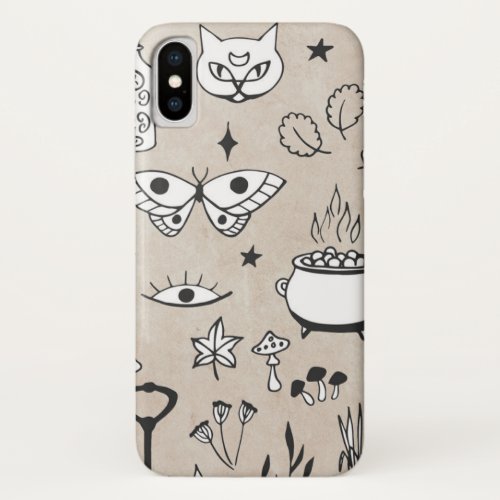 Sketch butterfly cat bottle leaves star distressed iPhone x case