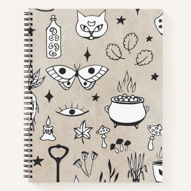 Sketch butterfly cat bottle leaves star distressed notebook (Front)